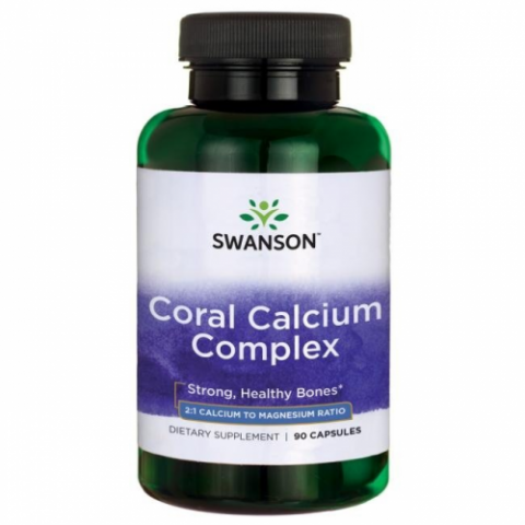 Koralinis kalcis su vitaminu D ir magniu Coral Calcium Complex, Swanson, 375mg, 90 kapsulių