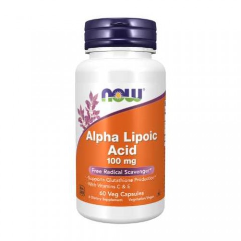 Пищевая добавка Альфа-липоевая кислота NOW, 100 мг, 60 капсул