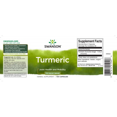 Food supplement Turmeric, Swanson, 720mg, 100 capsules