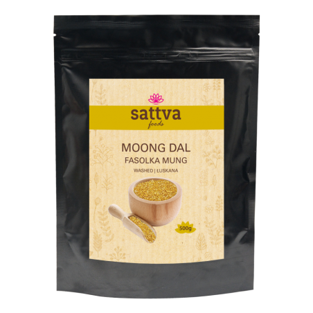 Spindulinės Mung pupuolės Moong Dal, skaldytos, plautos, Sattva Foods, 500 g