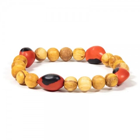 Elastic Palo Santo bracelet with 4 Huayruro beads