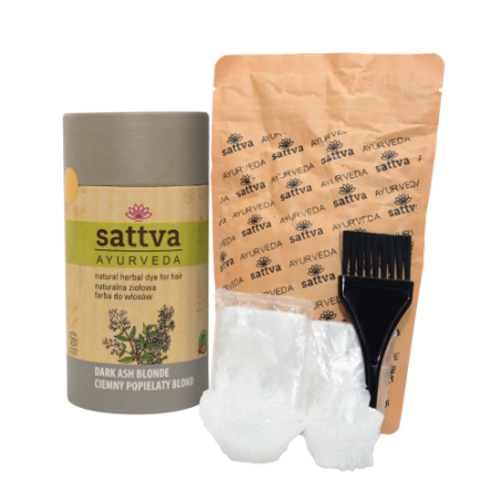 Herbal dark light ash colored hair dye Dark Ash Blond, Sattva Ayurveda, 150g