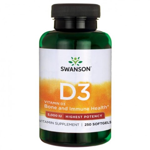 Vitaminas D3 5000TV, Swanson, 125mcg, 250 kapsulių