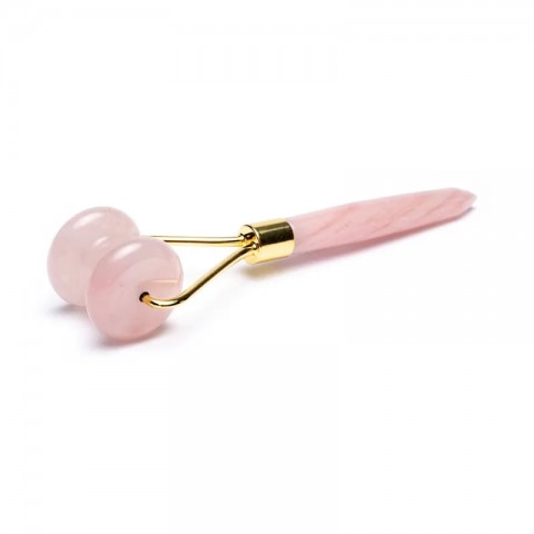 Veido masažo volelis rožinis kvarcas + geltono aukso spalvos metalas