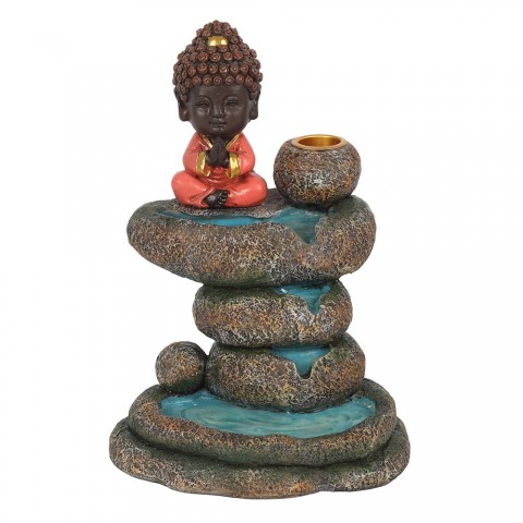 Reverse Waterfall Effect Incense Holder Red Buddha On Pond Rock