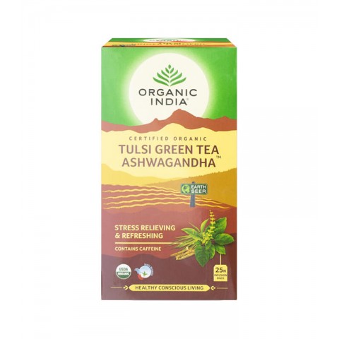 Ayurvedic Tea Tulsi Green Tea Ashwagandha, Organic India, 25 packets