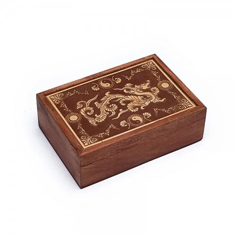 Raižyta medinė Taro kortų dėžutė Drakonas