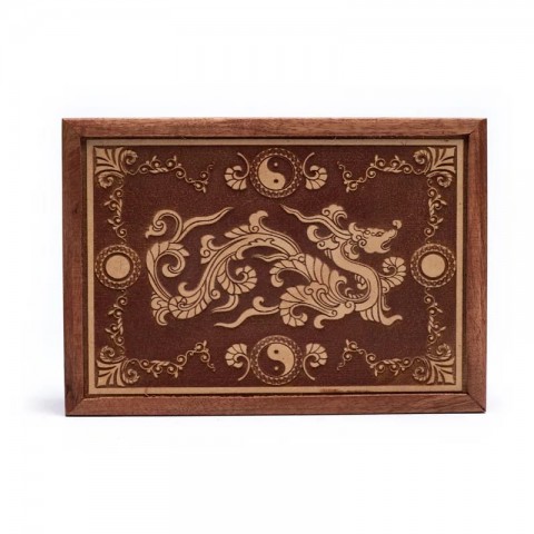Raižyta medinė Taro kortų dėžutė Drakonas