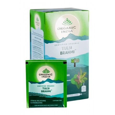 Ajurvedinė arbata Tulsi Brahmi, Organic India, 25 pakeliai