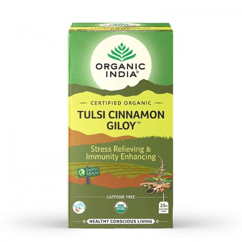 Ajurvedinė arbata Tulsi Cinnamon Giloy, Organic India, 25 pakeliai