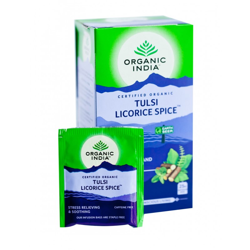 Ajurvedinė arbata Tulsi Licorice Spice, Organic India, 25 pakeliai
