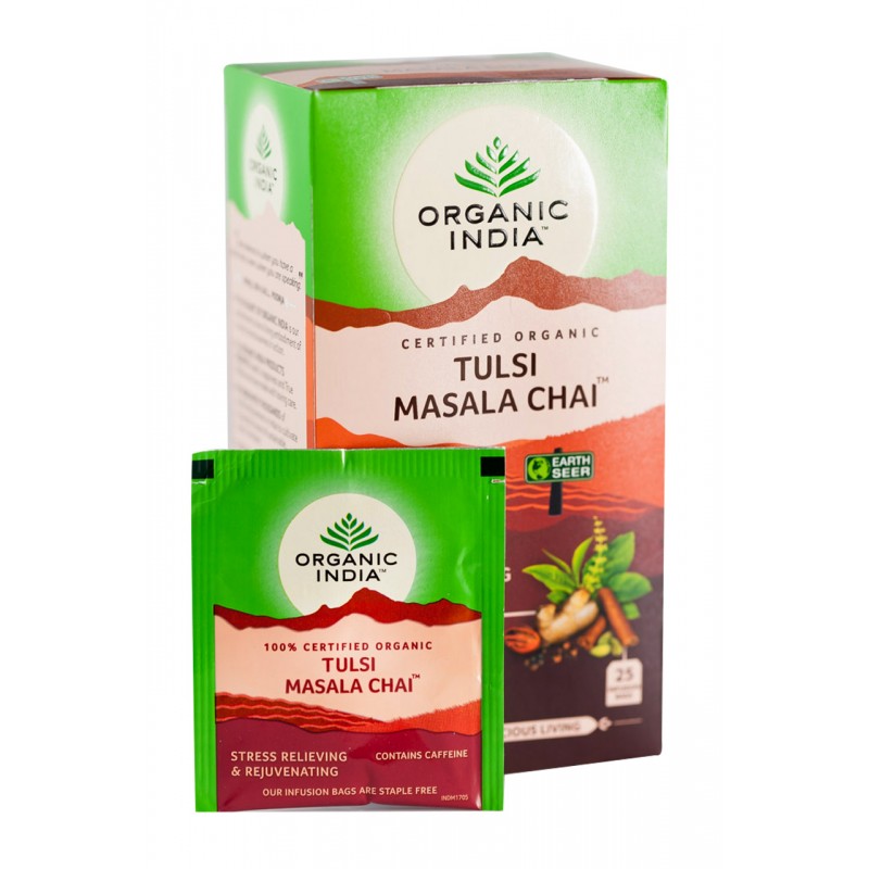 Ajurvedinė arbata Tulsi Masala Chai, Organic India, 25 pakeliai