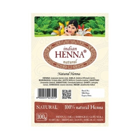 Натуральная порошковая краска для волос Natural, Indian Henna, 100 г