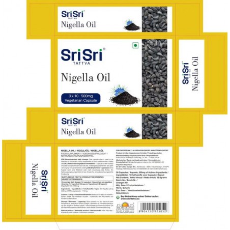 Juodgrūdžių aliejus Nigella, Sri Sri Tattva, 500mg, 30 kapsulių