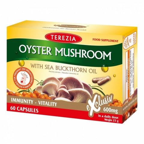 Gluosninės kreivabudės Oyster grybas su šaltalankių aliejumi, Terezia, 60 kapsulių