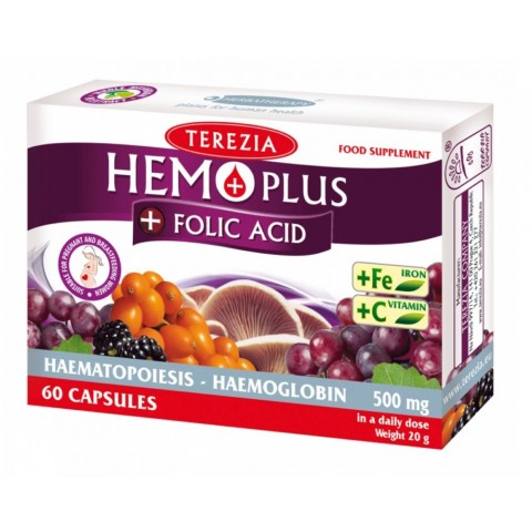 B grupės vitaminai su folio rūgštim ir geležim Hemoplius, Terezia, 60 kapsulių