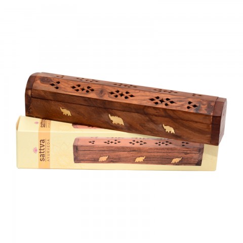 Wooden incense holder-box Elephant, Sattva Ayurveda