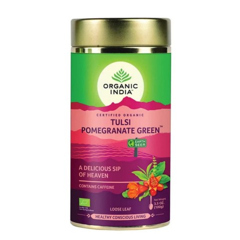 Ajurvedinė arbata Tulsi Pomegranate Green, biri, Organic India, 100g