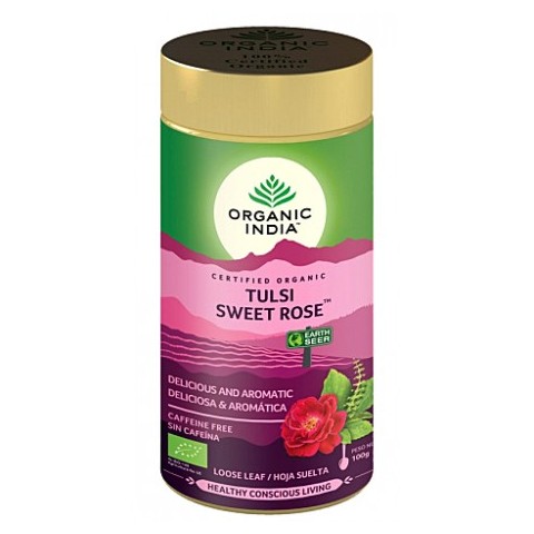 Ajurvedinė arbata Tulsi Sweet Rose, biri, Organic India, 100g