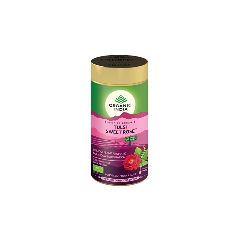 Ajurvedinė arbata Tulsi Sweet Rose, biri, Organic India, 100g