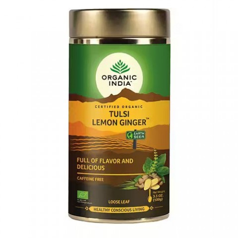 Ayurvedic tea Tulsi Lemon Ginger, loose, Organic India, 100g