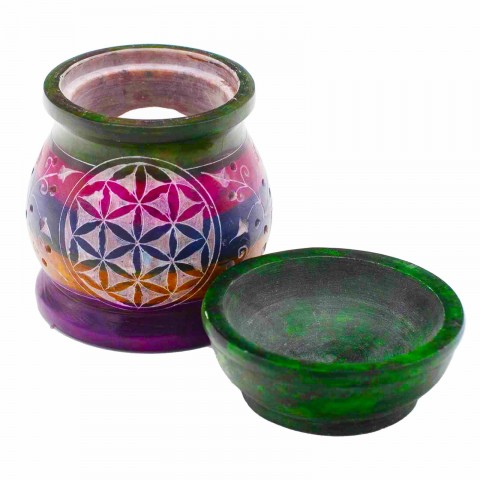 Soapstone incense and oil burner Flower of Life Five Colours, 10 cm