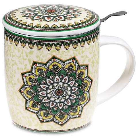Tea cup with strainer Mandala Green, 400ml