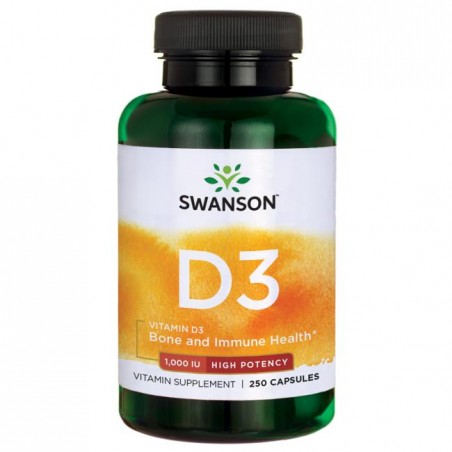 Vitaminas D3 1000TV, 25 mcg, Swanson, 250 kapsulių