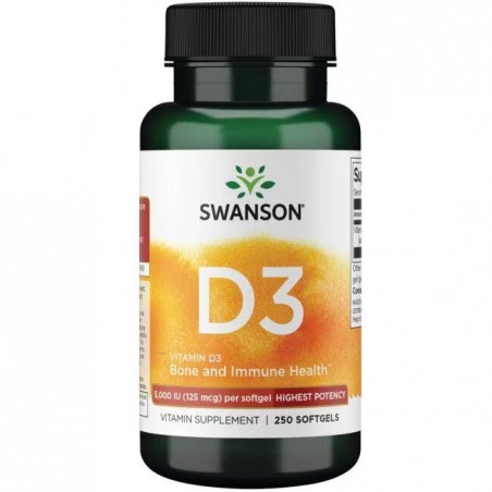 Vitaminas D3 5000TV, 125 mcg, Swanson, 250 kapsulių