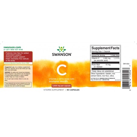 Vitaminas C su erkėčių ekstraktu, Swanson, 1000mg, 90 kapsulių