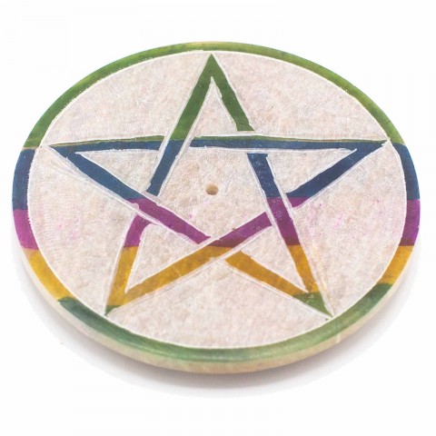 Muilo akmens diskinis smilkalų laikiklis Pentagrama, 8cm