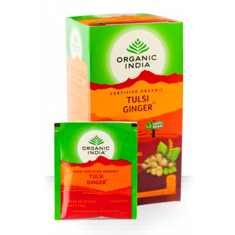 Ajurvedinė arbata Tulsi Ginger, Organic India, 25 pakeliai