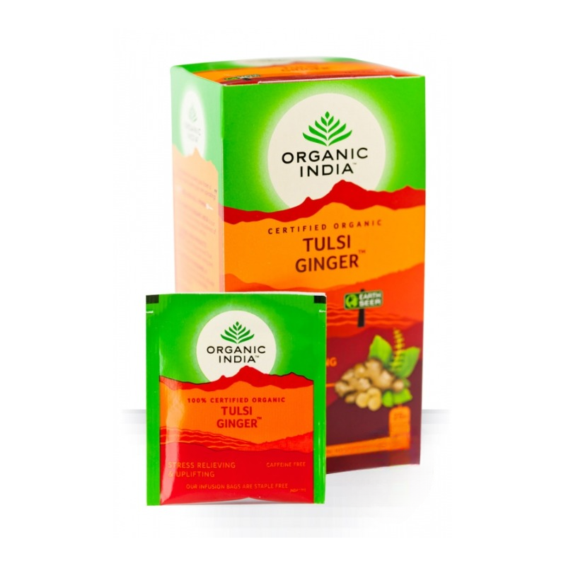 Ajurvedinė arbata Tulsi Ginger, Organic India, 25 pakeliai