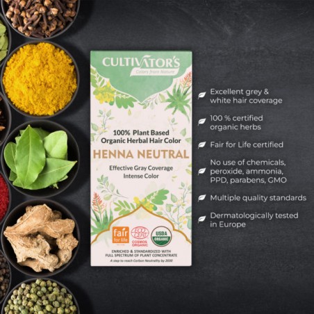 Augaliniai bespalviai plaukų dažai - kondicionierius Neutral Henna, Cultivator's, 100g