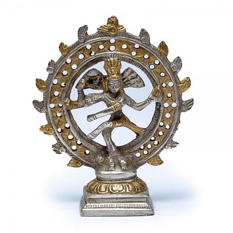 Brass statue of Shiva Nataraja, two colours, 15 cm