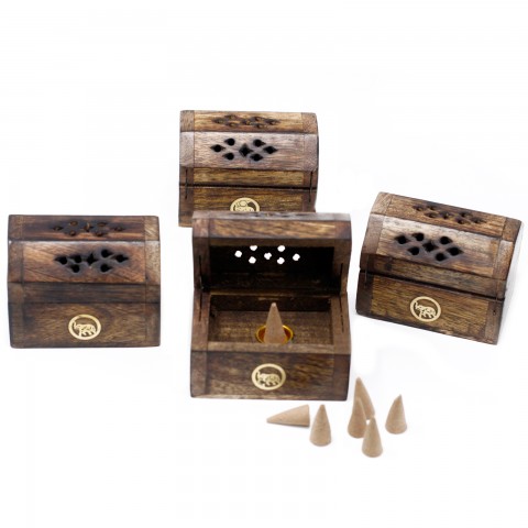 Mango wood cone incense mini-holder-box