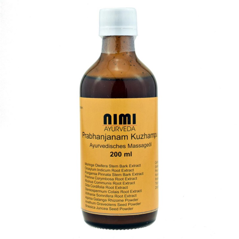 Расслабляющее массажное масло для тела для сухой кожи Prabhanjanam Kuzhampu, Nimi Ayurveda, 200 мл
