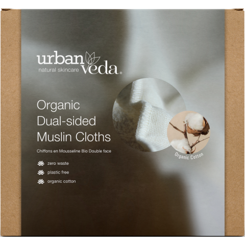 Muslin cloths for double facial cleansing, eco-friendly, Urban Veda, 3 pcs.