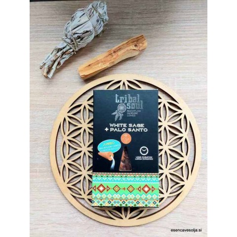 Atbulinio smilkymo kūginiai smilkalai White Sage Palo Santo, Tribal Soul, 15g