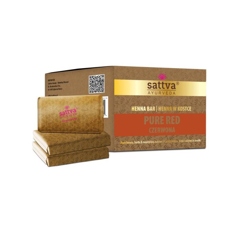 Red hair dye Henna Bar, Sattva Ayurveda, 3x80g