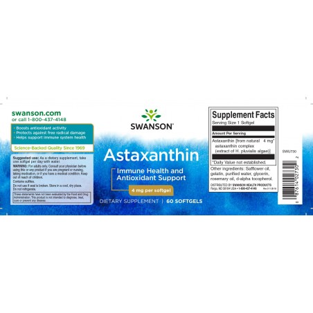 Astaksantinas, Swanson, 4mg, 60 kapsulių