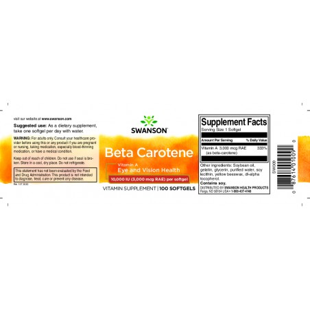 Vitamin-A Beta Carotene, Swanson, 3000mcg, 100 capsules