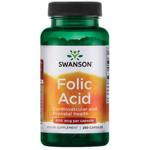 Folio rūgštis, Swanson, 800mcg, 250 kapsulių