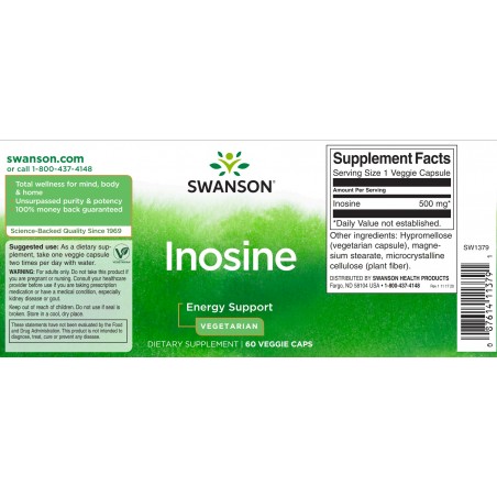 Inozinas, Swanson, 500mg, 120 kapsulių