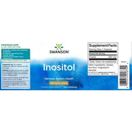 Inozitolis, Swanson, 650mg, 100 kapsulių