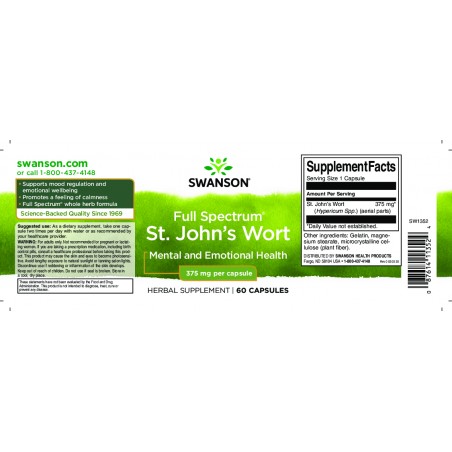Jonažolė St.Johns Wort, Swanson, 375mg, 60 kapsulių
