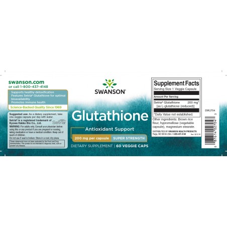 L-Glutationas redukuotas, Swanson, 200mg, 60 kapsulių