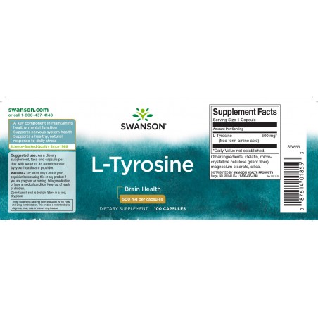 L-Tirozinas, Swanson, 500mg, 100 kapsulių