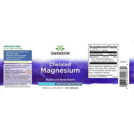 Magnio Bisglicinatas, Swanson, 700mg, 90 kapsulių