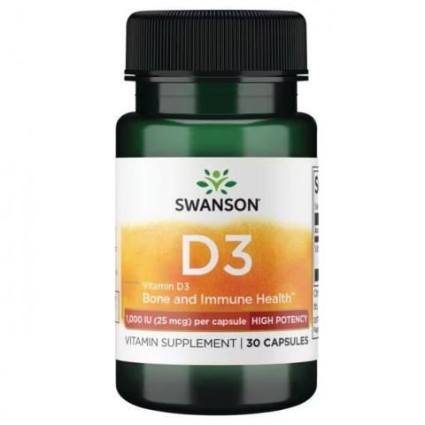 Vitaminas D3 1000TV, 25 mcg, Swanson, 30 kapsulių